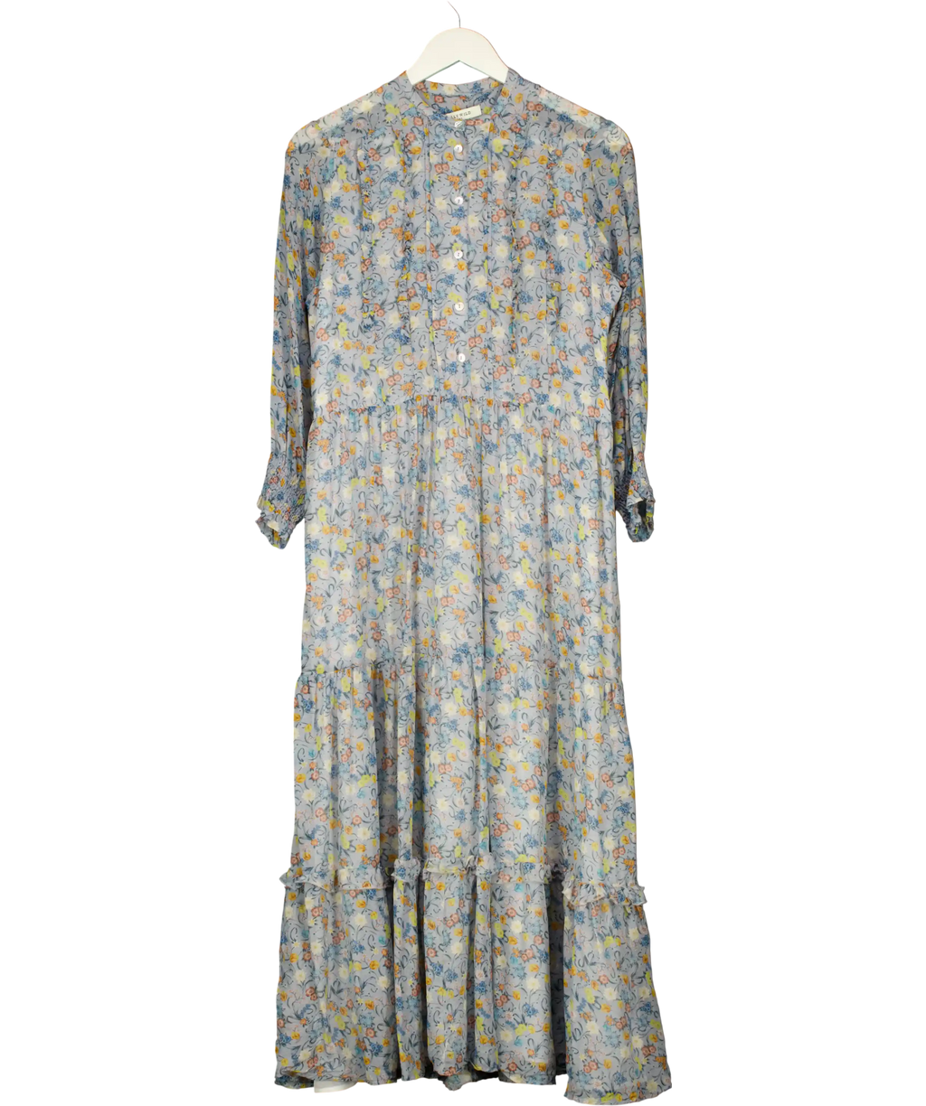 REALLY WILD LONDON Blue Floral Ruffle Silk Midi Dress UK 10