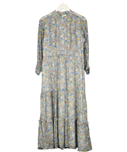 REALLY WILD LONDON Blue Floral Ruffle Silk Midi Dress UK 10