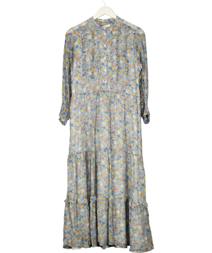 REALLY WILD LONDON Blue Floral Ruffle Silk Midi Dress UK 10