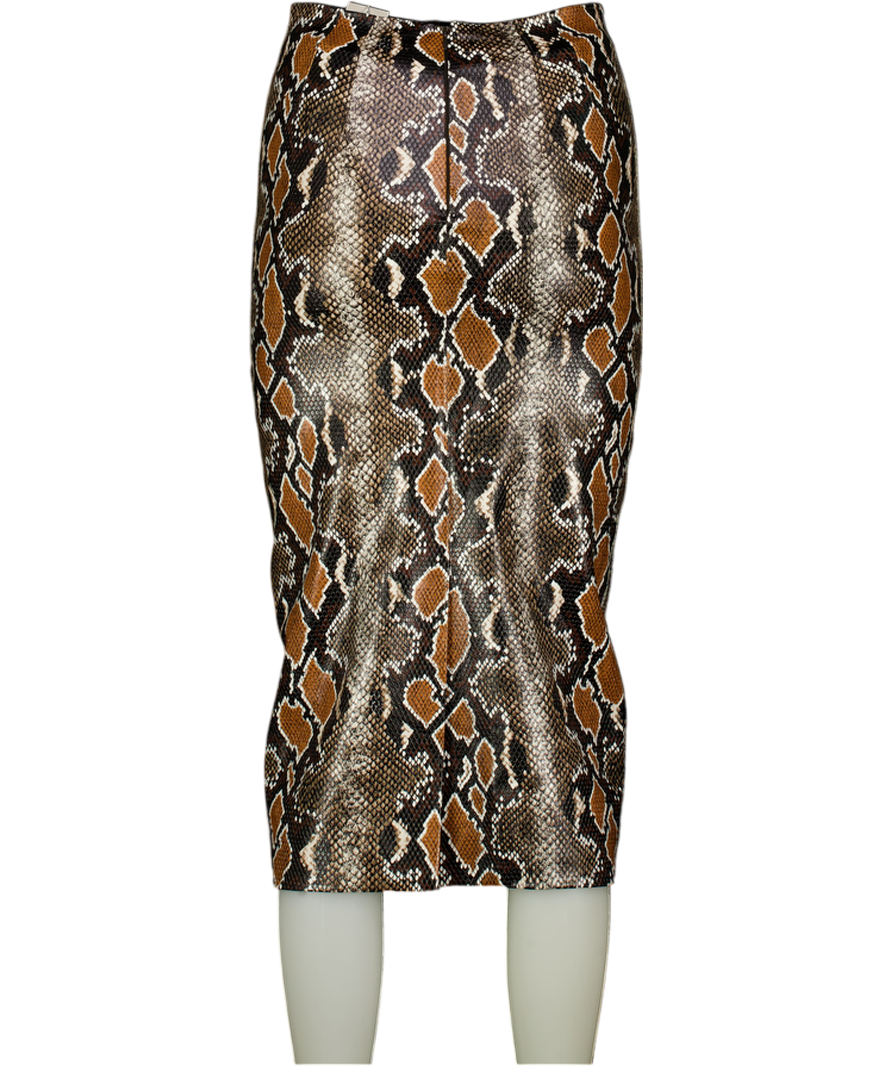 VERONICA BEARD Brown Kaliyah Snakeskin-print Faux Leather Pencil Skirt Sz00 UK XXS