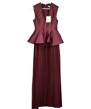 Arrange Purple Structured Waisted Maxi Dress With Contrast Pleated Skirt UK 6