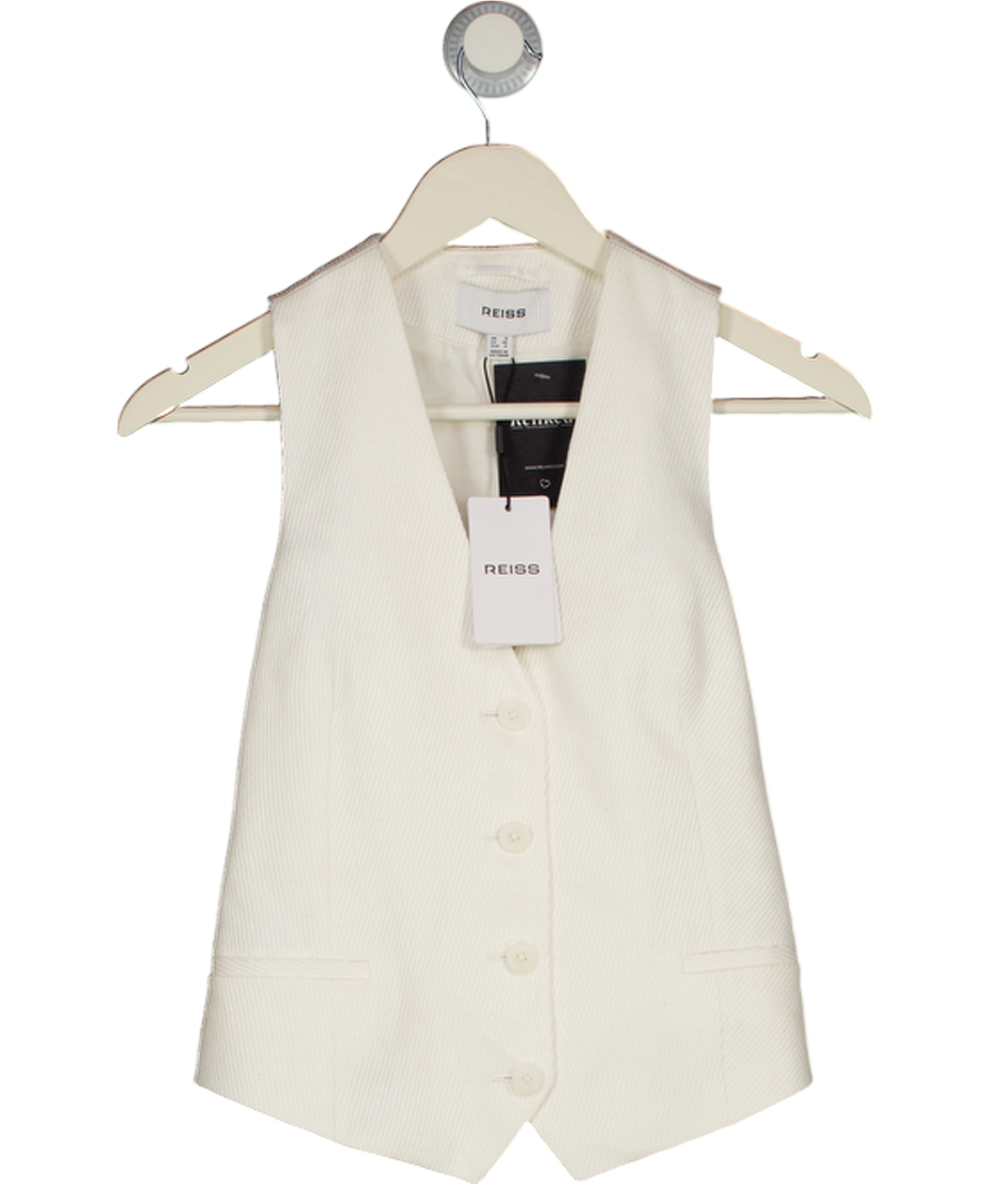 REISS White Alyx Linen Rich Waistcoat UK 8