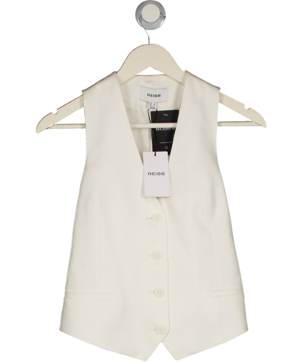 REISS White Alyx Linen Rich Waistcoat UK 8