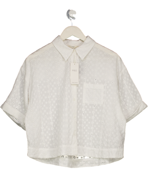 M&S White Pure Cotton Short Sleeve Broderie Blouse UK 10