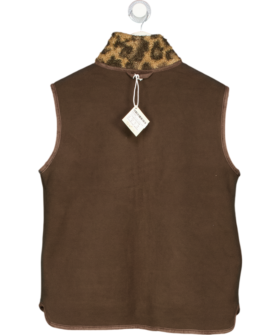 CHELSEA PEERS Chocolate Brown / Leopard Borg Fleece Leopard Print Reversible Gilet UK S