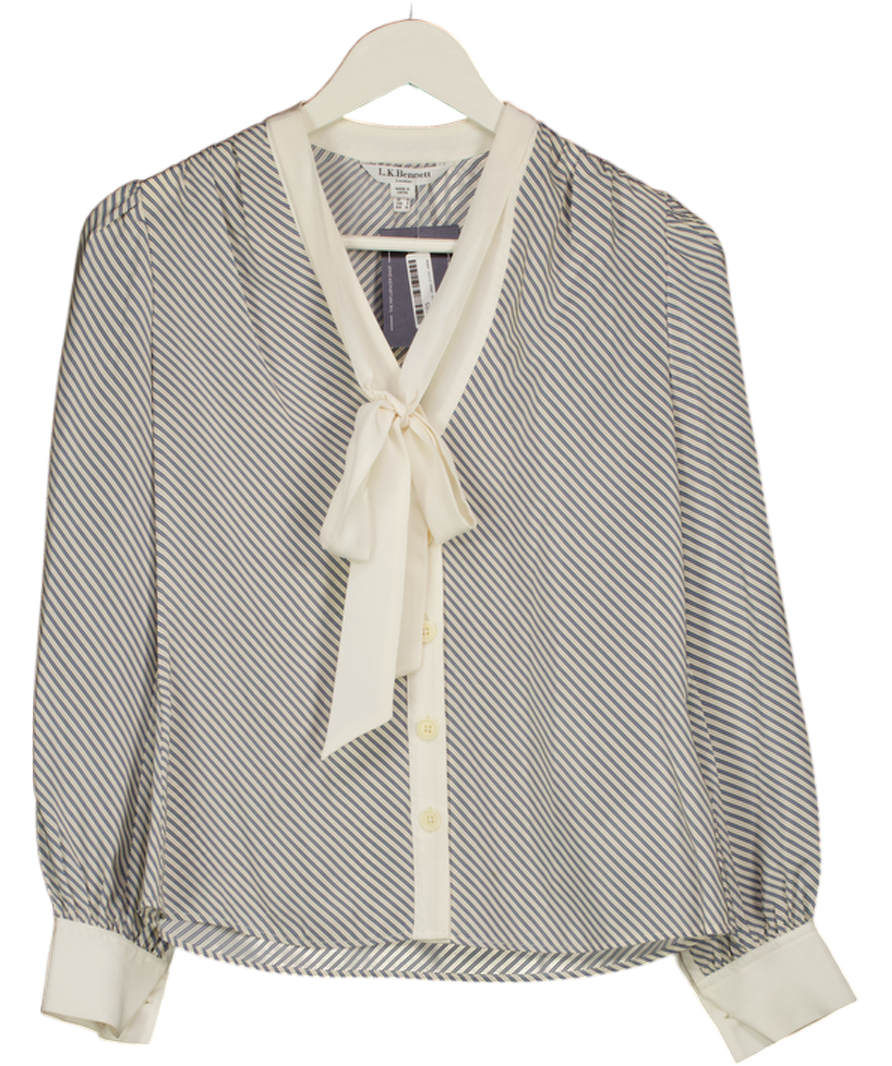 LK BENNETT Ivory & Blue  Stripe 100% Silk Blouse UK 8