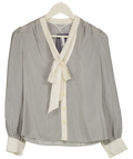 LK BENNETT Ivory & Blue  Stripe 100% Silk Blouse UK 8