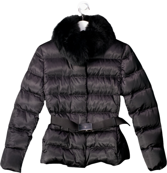 Prada Black Down Jacket With Fur Collar UK 6