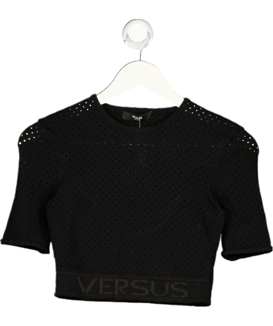 VERSUS VERSACE Vintage Black Logo Band Mesh Crop Top UK S