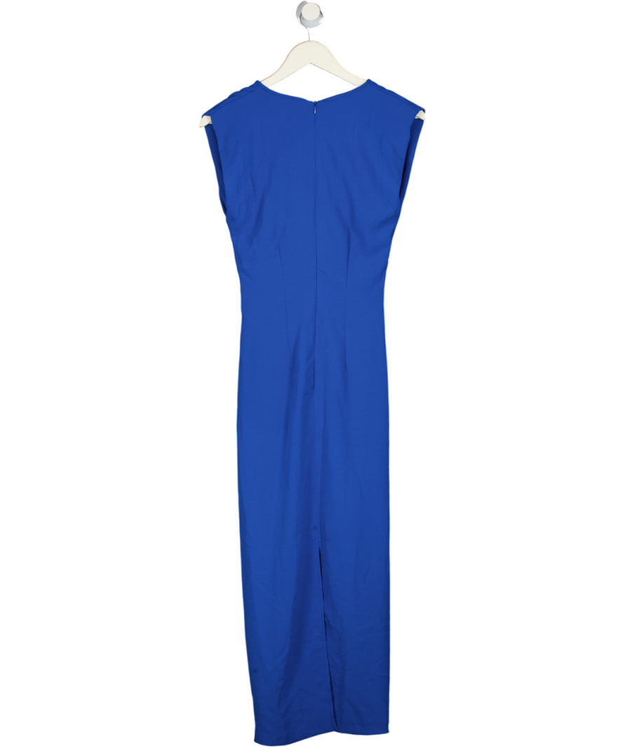 ZARA Blue Ruched Metallic Detail Maxi Dress UK S