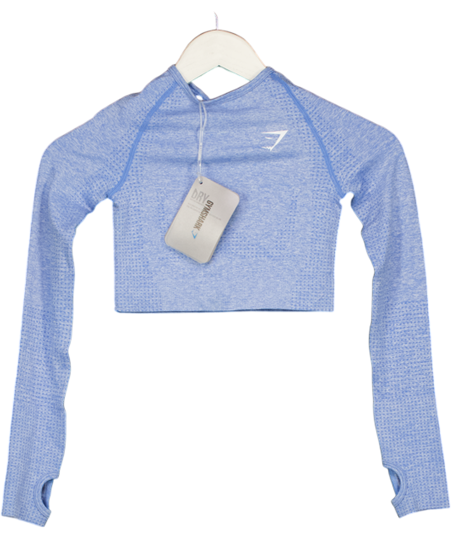 GYMSHARK Blue Vital Long Sleeve Crop Top UK XS