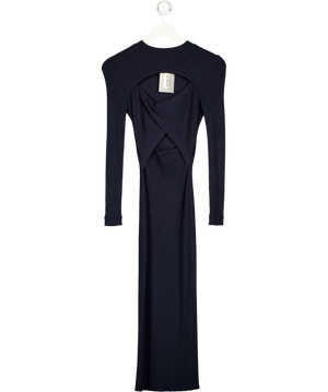 LES FRIDAY Merino Wool Blend Navy Blue Ribbed Bey Dress UK XS