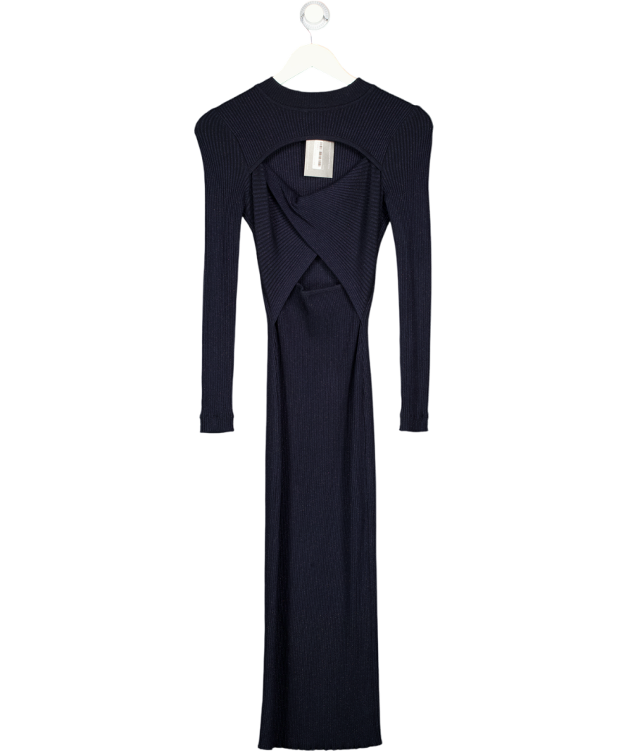 LES FRIDAY Merino Wool Blend Navy Blue Ribbed Bey Dress UK XS