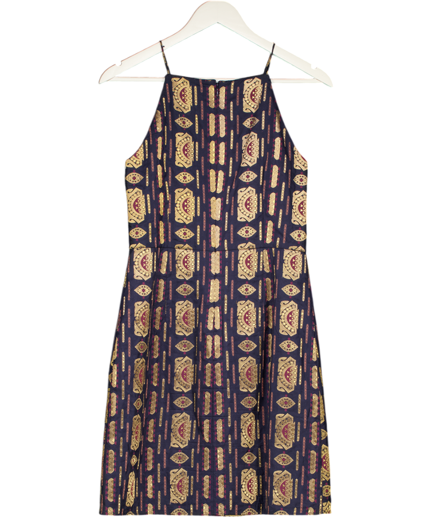 Tory Burch U418 Metallic Jacquard Square Neck Mini Dress UK 6