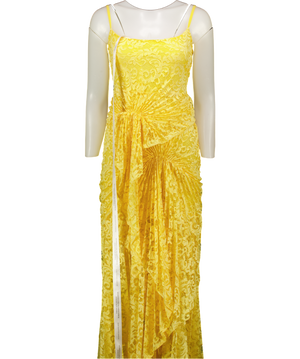 GEORGIA HARDINGE Lemon Yellow Lace Riviera Dress Floor Length UK 8