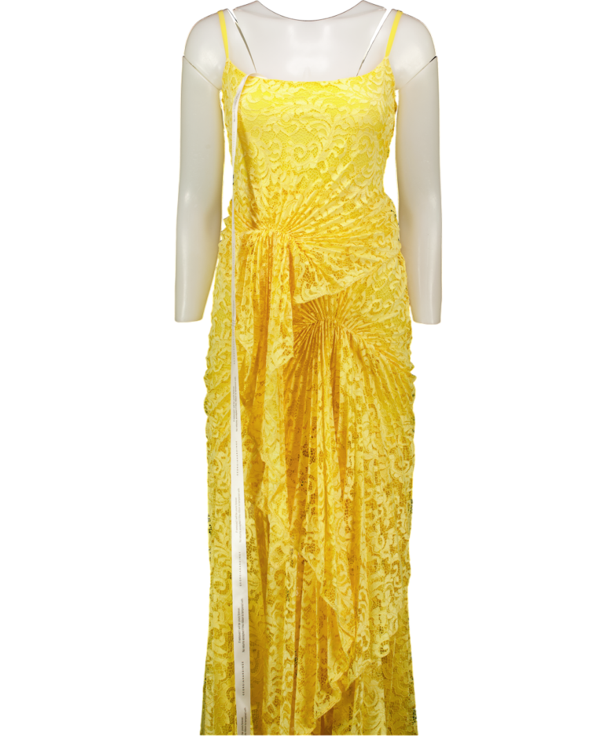 GEORGIA HARDINGE Lemon Yellow Lace Riviera Dress Floor Length UK 8