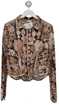 Phase Eight Brown Ribbon Tapework Appliqué Mesh Blouse UK S/M