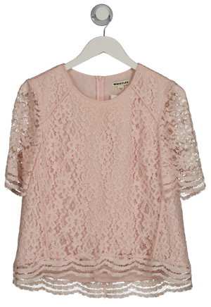 Whistles Baby Pink Scalloped Details Short Sleeve Top UK 10
