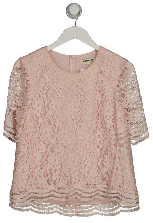 Whistles Baby Pink Scalloped Details Short Sleeve Top UK 10