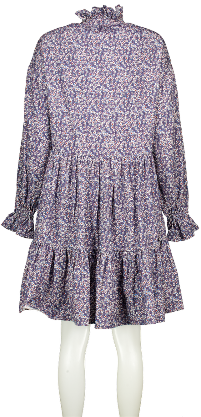 Seraphina Blue Floral Cord Tiered High Neck Mini Dress UK S