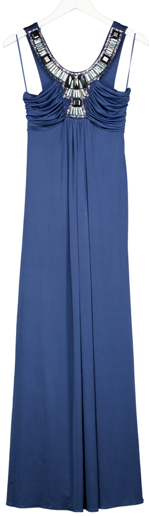 BIBA Embellished Art Deco Collar Maxi Dress In Roccoco Blue UK 8