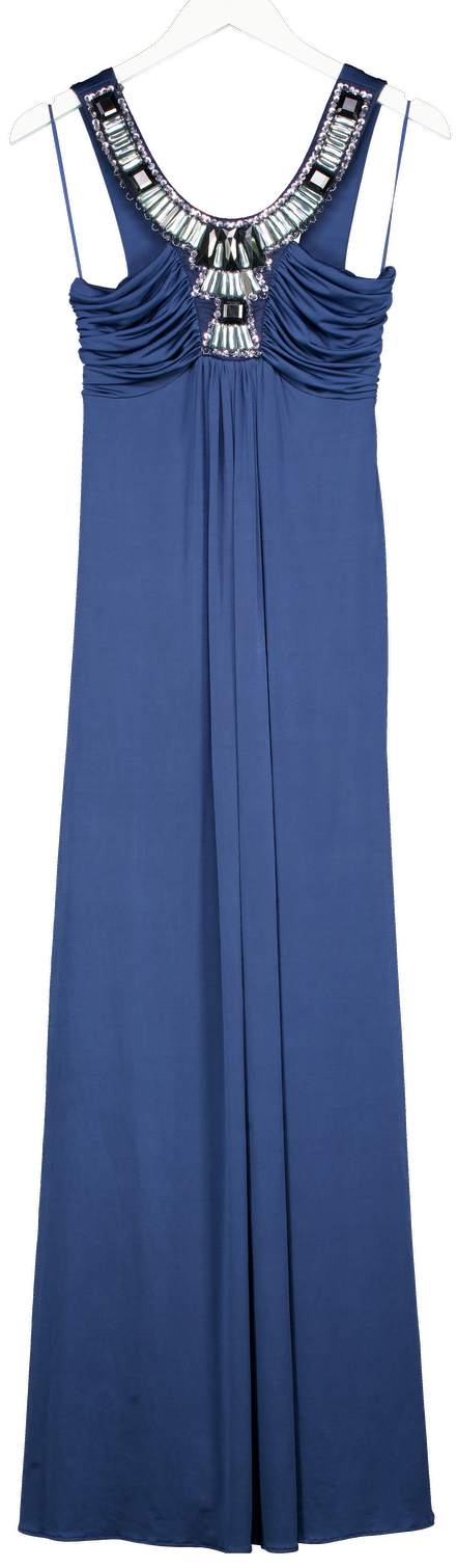 BIBA Embellished Art Deco Collar Maxi Dress In Roccoco Blue UK 8