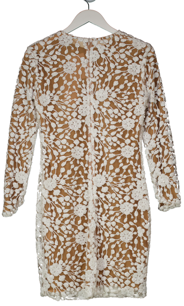 Nadine Merabi White Ana Long Sleeve Sequin Floral Embellished Mini Dress UK M