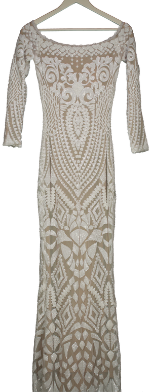 Nadine Merabi White Sequin Embellished Maxi Dress UK S
