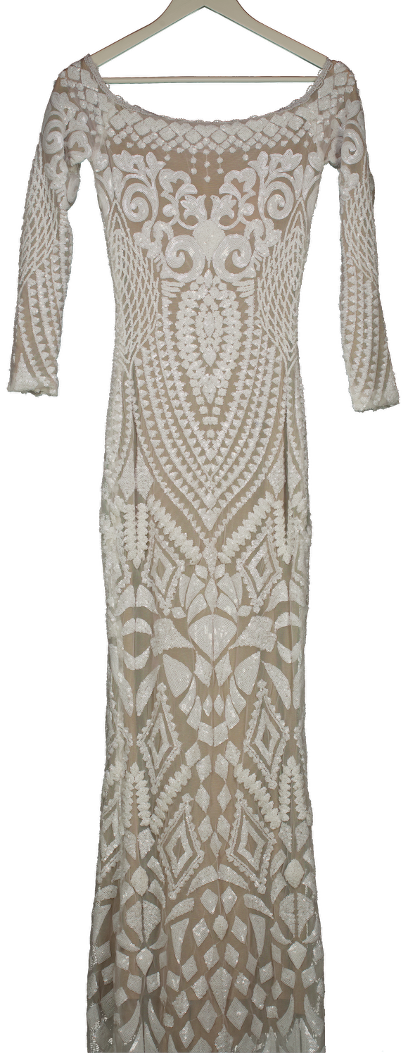 Nadine Merabi White Sequin Embellished Maxi Dress UK S