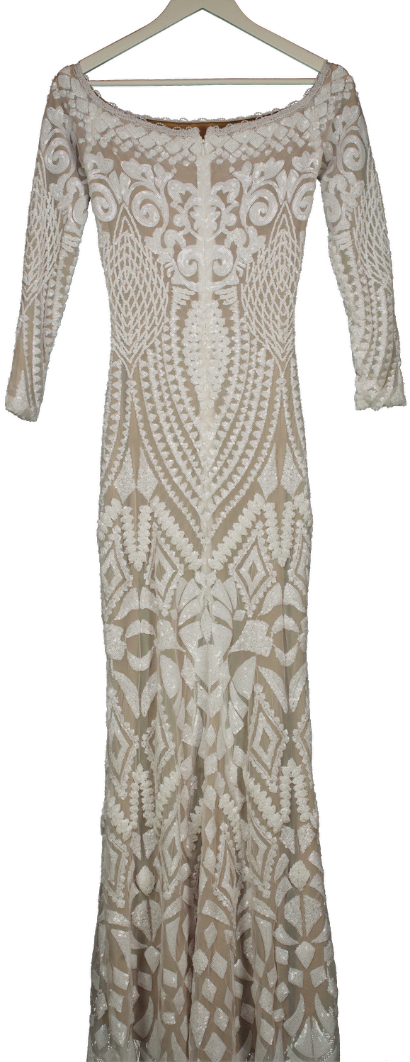 Nadine Merabi White Sequin Embellished Maxi Dress UK S