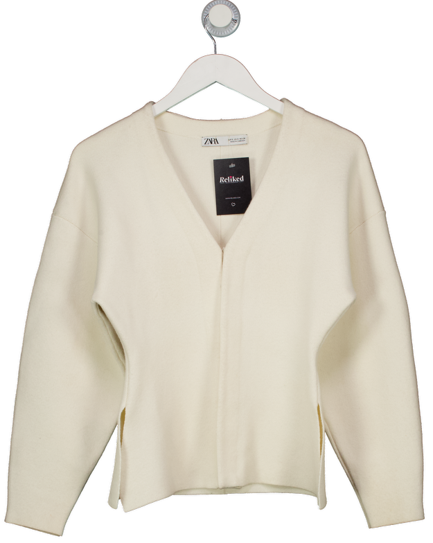 ZARA Cream V-neck Structured Cardigan UK S