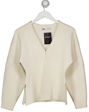 ZARA Cream V-neck Structured Cardigan UK S