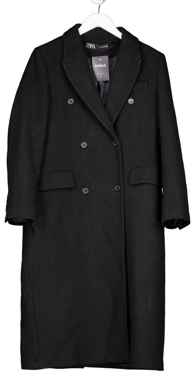 ZARA Black Fitted Button Trench Coat UK S