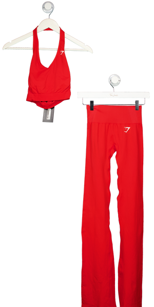 gymshark Red Vital Soft Leggings And Halter Neck Top UK XS