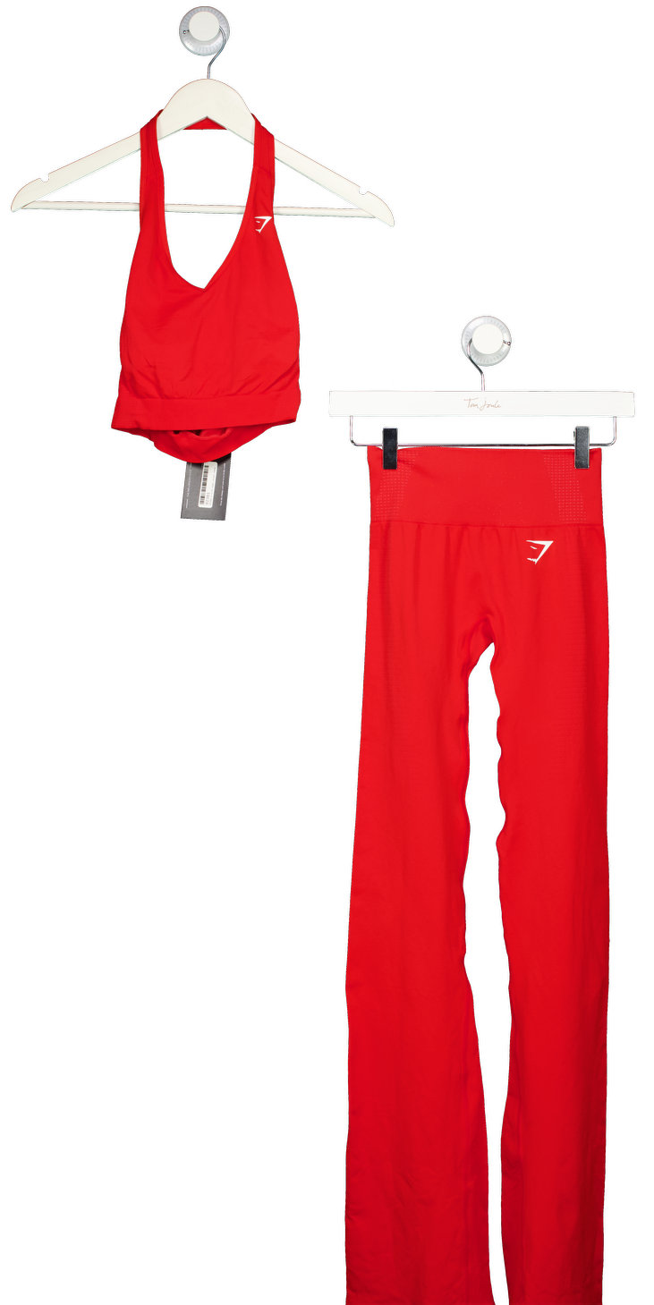gymshark Red Vital Soft Leggings And Halter Neck Top UK XS