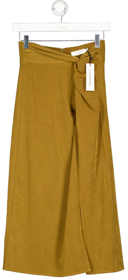 Commense Green Asymmetric Ruched Midi Skirt UK XS