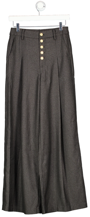 Commense Grey High-waisted Button-front Wide-leg Trousers UK XS