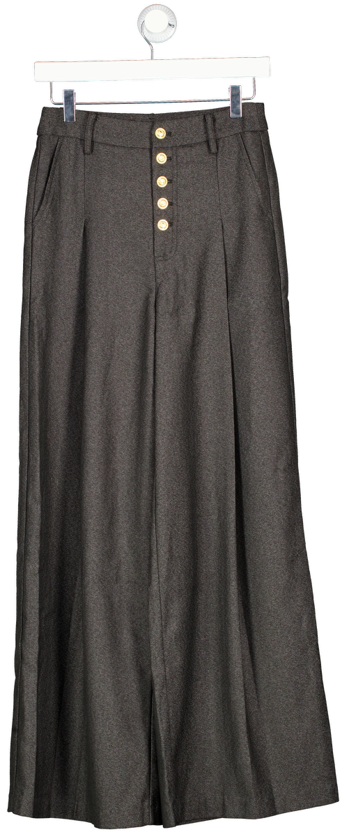 Commense Grey High-waisted Button-front Wide-leg Trousers UK XS