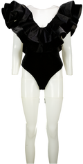 Karen Millen Black Ruffle Velvet V Neck Sleeveless Bodysuit UK XS