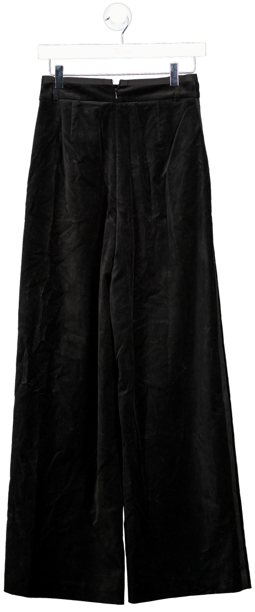 Karen Millen Black Velvet Grosgrain Detail Tailored Wide Leg Trousers UK 6