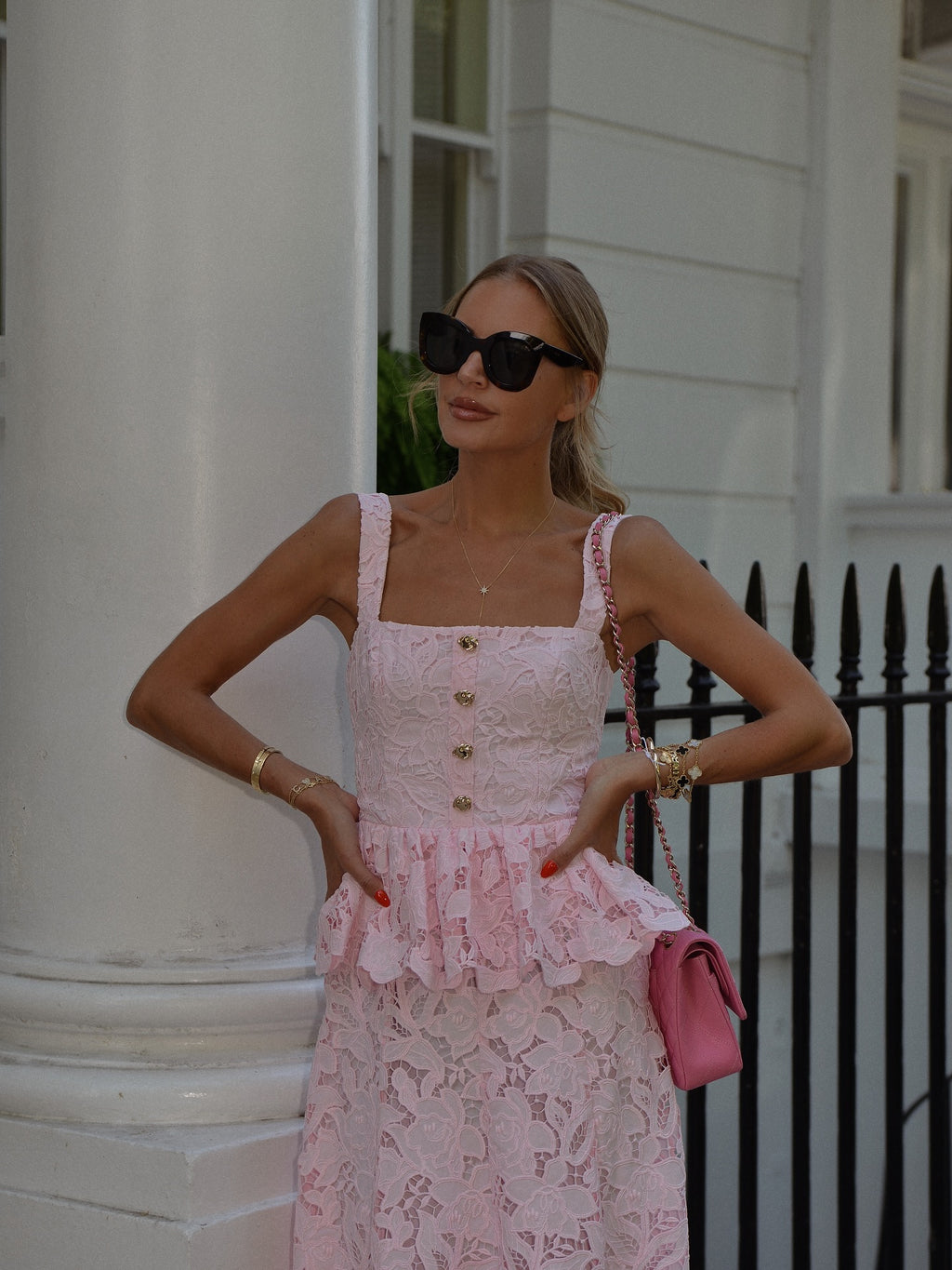 SELF PORTRAIT Pink Lace Peplum Midi Dress Us8 UK 12