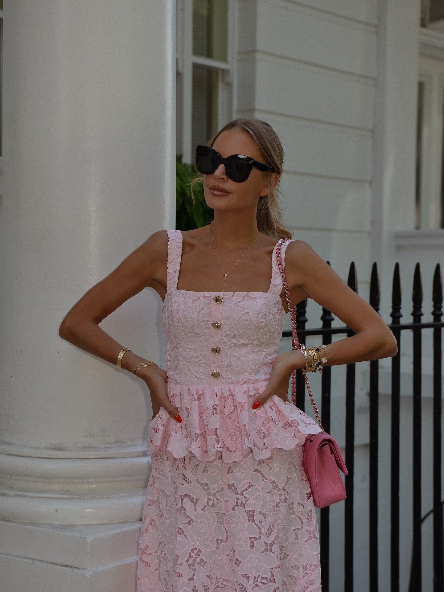 SELF PORTRAIT Pink Lace Peplum Midi Dress Us8 UK 12