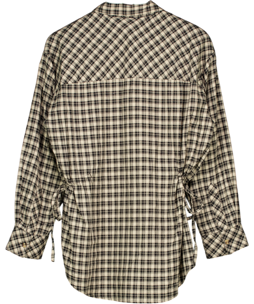 M&S Black Mix Pure Cotton Checked Drawcord Waist Shirt UK 12