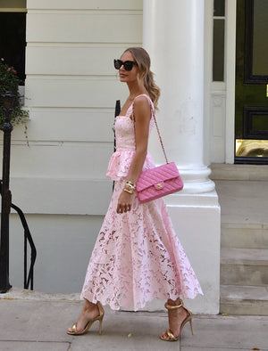SELF PORTRAIT Pink Lace Peplum Midi Dress Us8 UK 12