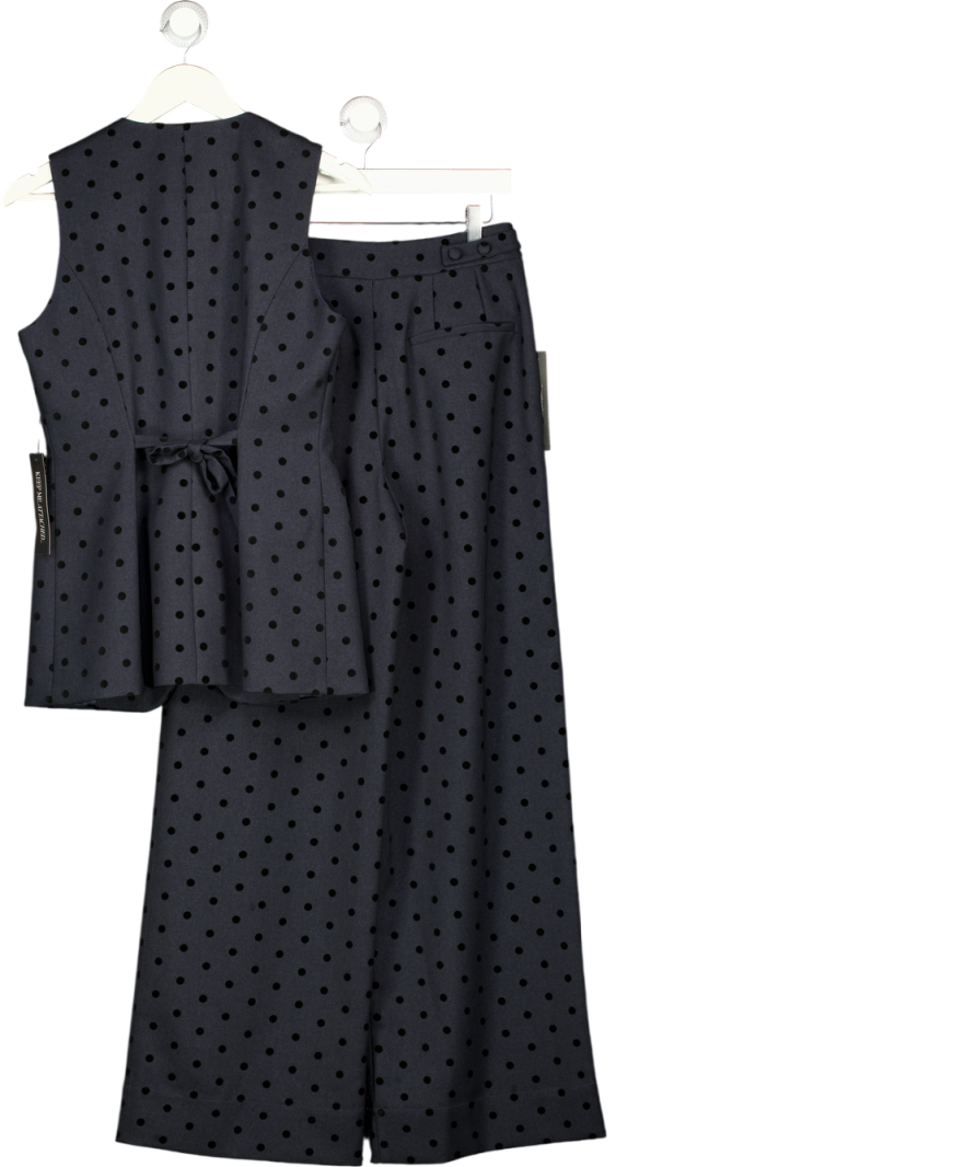 MINT VELVET 2-piece Navy Blue  Polka Dot Waistcoat & Wide Leg Trouser Set UK 10