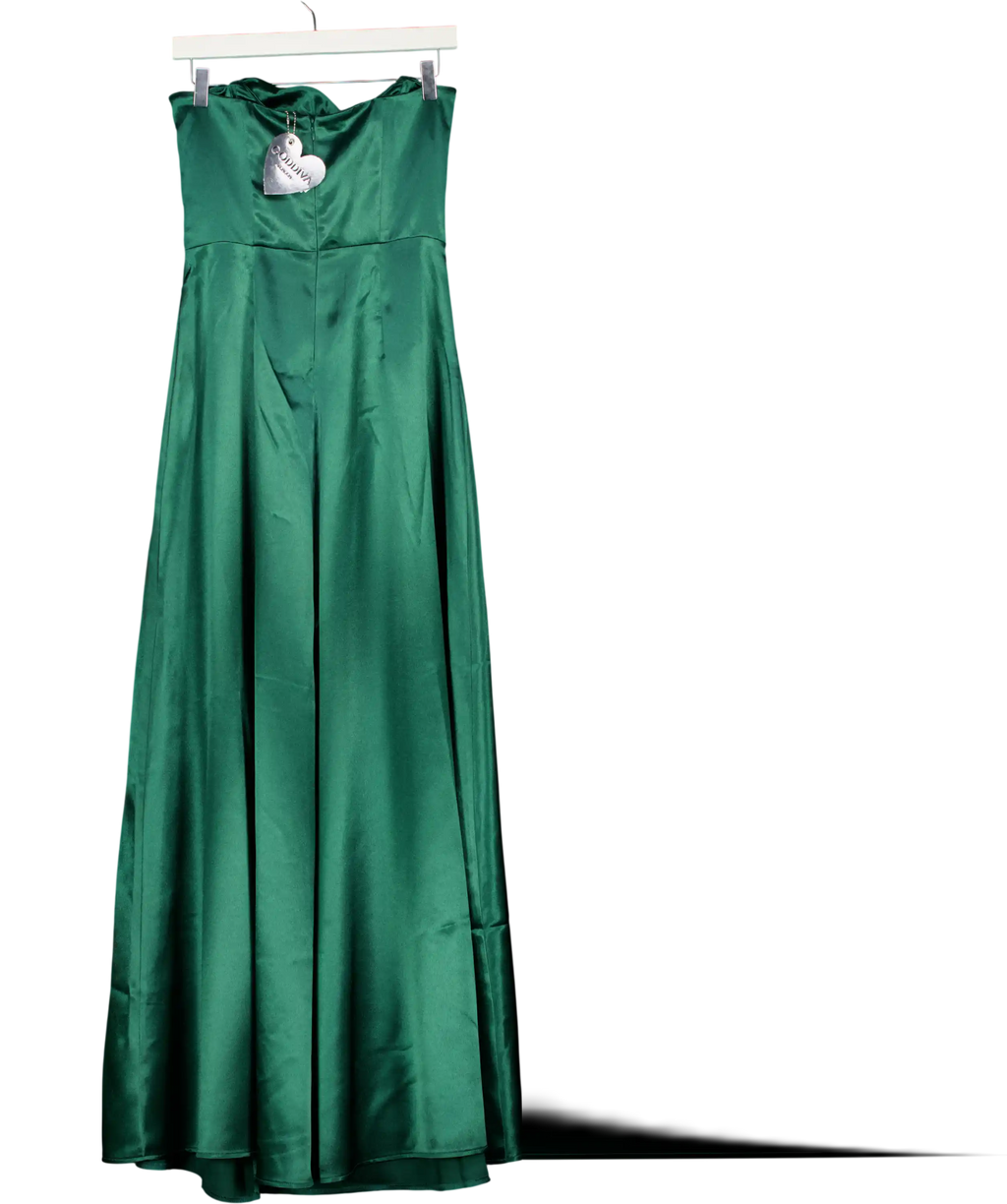 Goddiva Green Front Split Satin Bandeau Maxi Dress UK 16