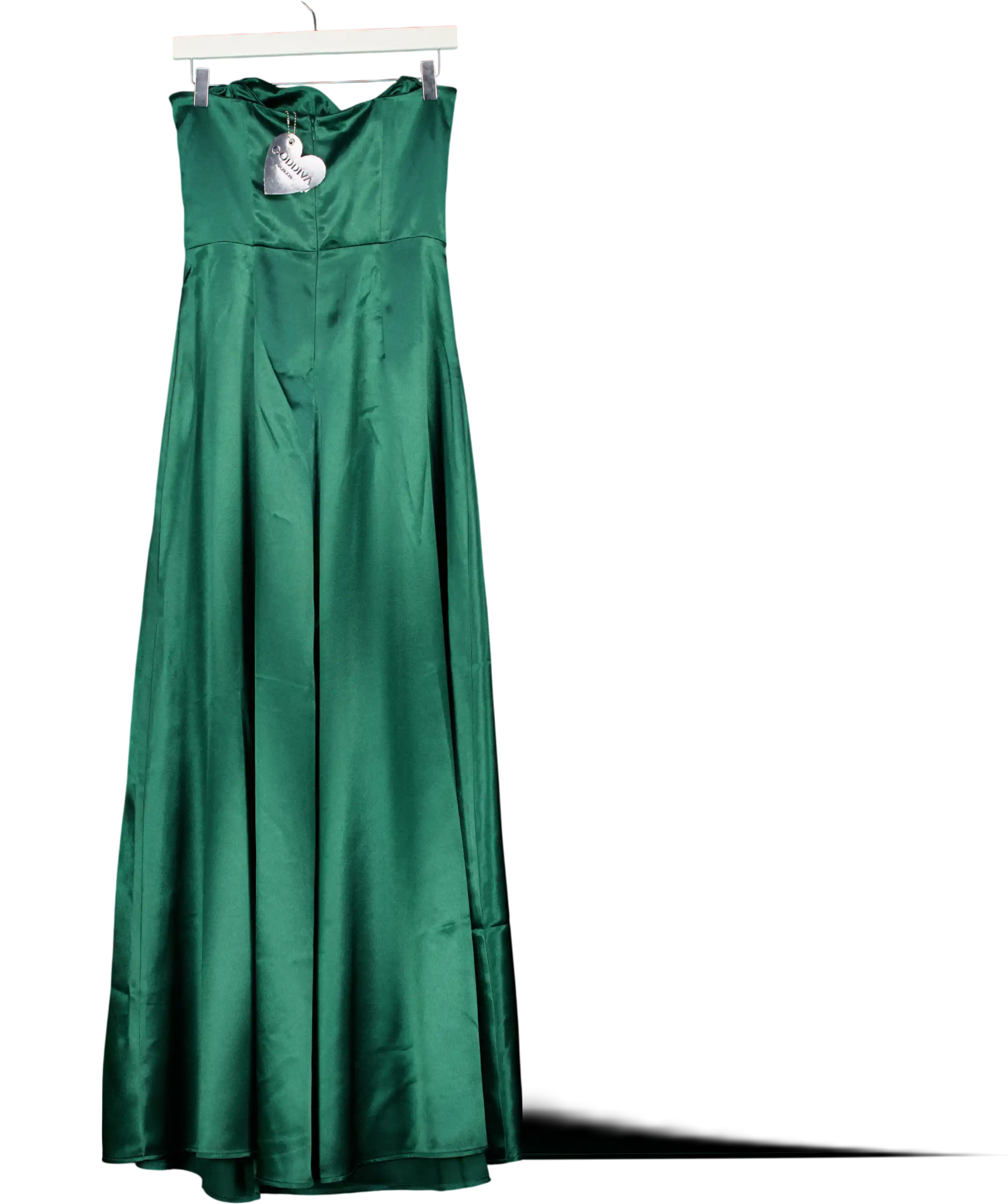 Goddiva Green Front Split Satin Bandeau Maxi Dress UK 16