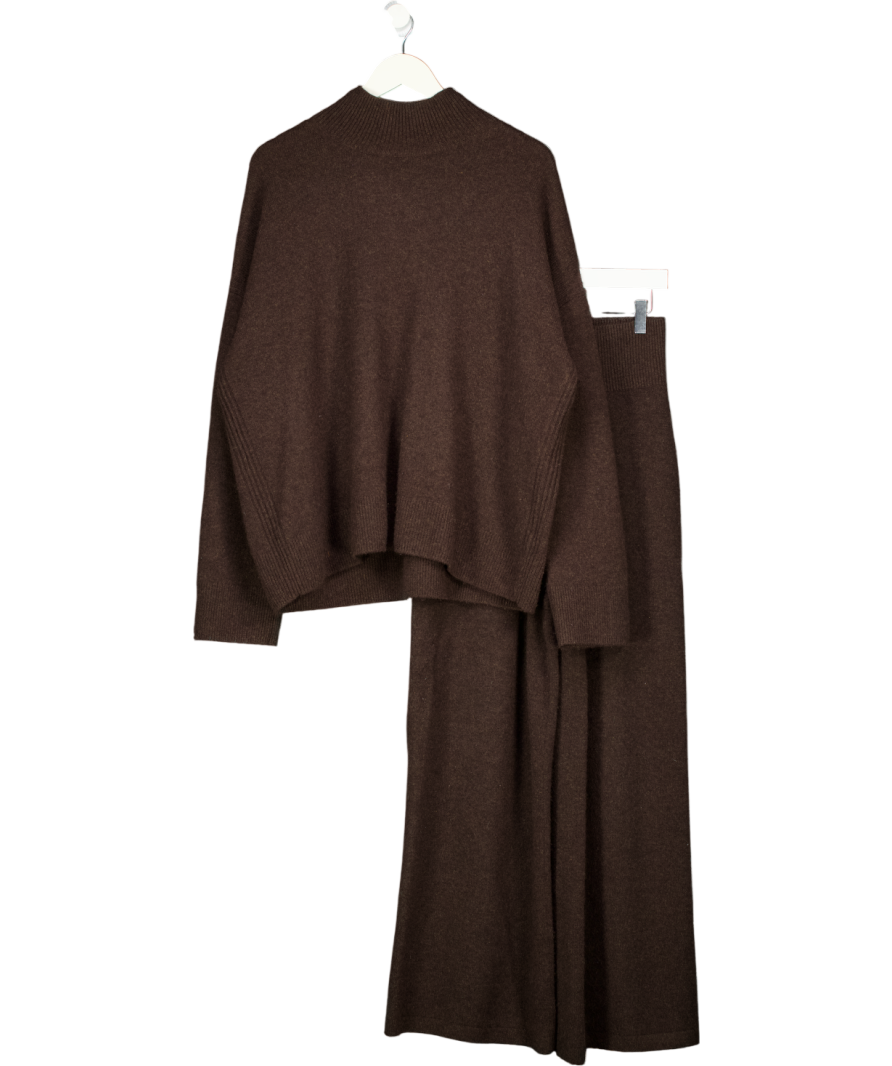 COS 2-piece Chocolate Brown Pure Cashmere Turtleneck Jumper & Wide-leg Trousers Set UK S/M