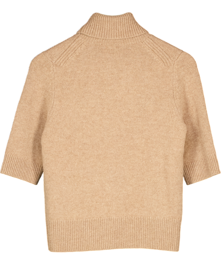 JOHN LEWIS Beige 100% Cashmere Short Sleeve Roll Neck Jumper UK 8