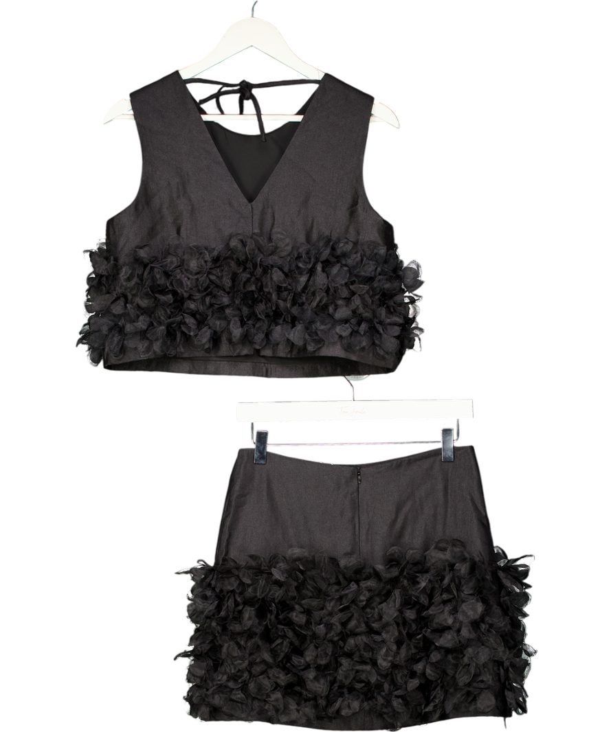 Sister Jane Black Lume Organza 3d Floral Crop Top And Skirt UK S